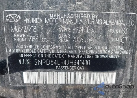 2018 Hyundai Elantra Sel from USA, damaged, VIN 5NPD84LF4JH341410
